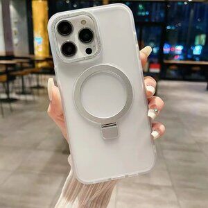 iPhone 15 Pro Max MagSafe Ring Stand Case With Glass Screen Protector, White